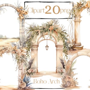 Watercolor Boho Floral Arches Clipart, Wedding clipart, Love, wedding arch png, romantic clipart, free commercial use. Digital watercolor