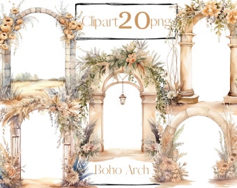 Watercolor Boho Floral Arches Clipart, Wedding clipart, Love, wedding arch png, romantic clipart, free commercial use. Digital watercolor