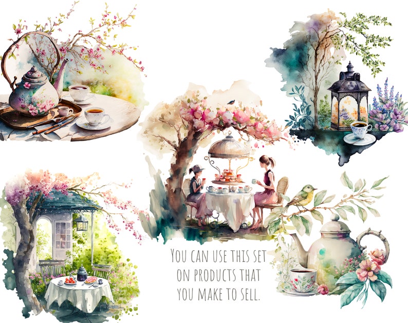 Spring Tea Time Clipart Garden Picnic Clip Art Png. Digital - Etsy