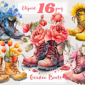 Bloemen laarzen clipart. Lentetuin clipart, png. Digitale aquarel. Gratis commercieel gebruik. Zomer, Boeketten, Boho, Boho bloemen.