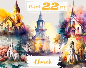 Church Clipart, Christian Clipart, First Communion, Wedding Clipart, Funeral Clipart, Baptism. png. Digital watercolor. Free commercial use.