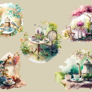 Spring Tea Time Clipart, Garden Picnic Clip Art, Png. Digital ...