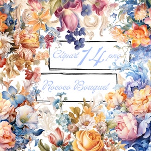 Rococo boeketten clipart. Bloemen clipart, vintage bloemen, boho boeketten clipart, bruiloft PNG. Digitale aquarel. Gratis commercieel gebruik