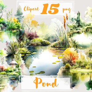 Vijver clipart. Meer clipart. Tuin clipart, PNG. zomerrust, lotus. scrapbooking, digitale waterverf. Gratis commercieel gebruik.