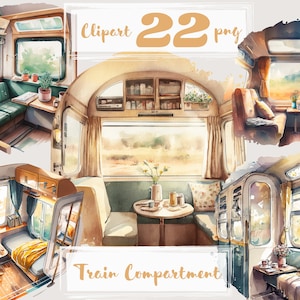 Clipart de compartiment de train, clipart de voyage, png. Aquarelle numérique. Utilisation commerciale gratuite, scrapbooking. Voyage, illustration de vacances.