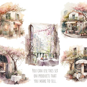 Spring Coffee shop clipart, cafe clip art, png. Digital watercolor. Free commercial use, scrapbooking. Romantic french cafe illustration. image 5