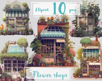 Flower shop clipart, floral shop png. Digital watercolor. Commercial use, scrapbooking. Flower market, watercolour shop illustration