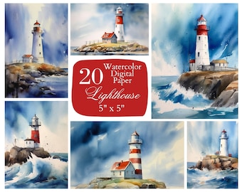 Lighthouse Digital Paper, Sea Digital Paper. Watercolor scrapbook paper for free commercial use. Junk Journal Paper Crafts, instant download