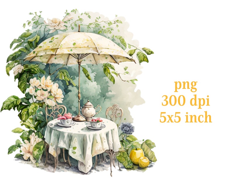 Spring Tea Time Clipart Garden Picnic Clip Art Png. Digital - Etsy