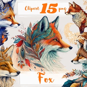 Clipart de renard mignon, animaux dans le clipart de fleurs, png. Aquarelle numérique. Utilisation commerciale gratuite. Boho fleurs, jardin, champ, sauvage, animaux domestiques