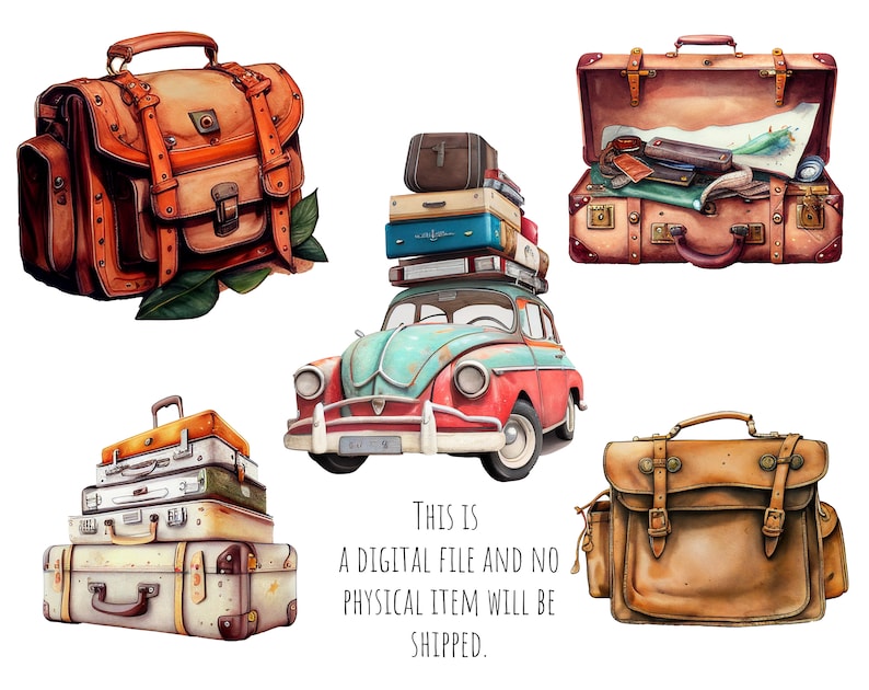 Traveling Clipart Suitcase Clip Art Png. Digital Watercolor. - Etsy