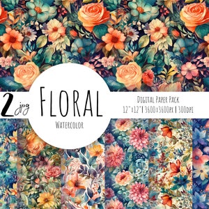 Bloemen digitaal papier, naadloos patroon, bloemenpatroon. Floral clipart, groen digitaal papier. Aquarel digitaal papier Gratis commercieel gebruik