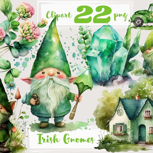 St.Patrick 's Day clipart, Leprechaun Watercolor Clipart, Irish clipart, Clover, Green gnome. PNG. Digital watercolor. Free commercial use.