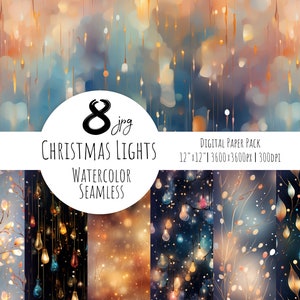 Christmas Digital Paper, seamless pattern, Christmas background, lights pattern, party paper. Watercolor digital paper Free commercial use