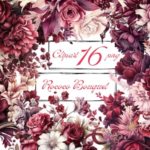 Burgund Blumen PNG, Aquarell Blumen Clipart Sträuße, Boho Sträuße, Vintage Blumen, Elemente, freie kommerzielle Nutzung, digitale Clipart PNG