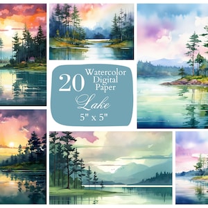 Lake Digital Paper, landscape Digital Paper. Watercolor scrapbook paper for free commercial use. Junk Journal Paper Crafts, instant download