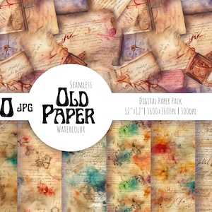 Old paper Digital Paper, seamless pattern. Vintage clipart, retro digital paper, old letters. Watercolor digital paper, Free commercial use
