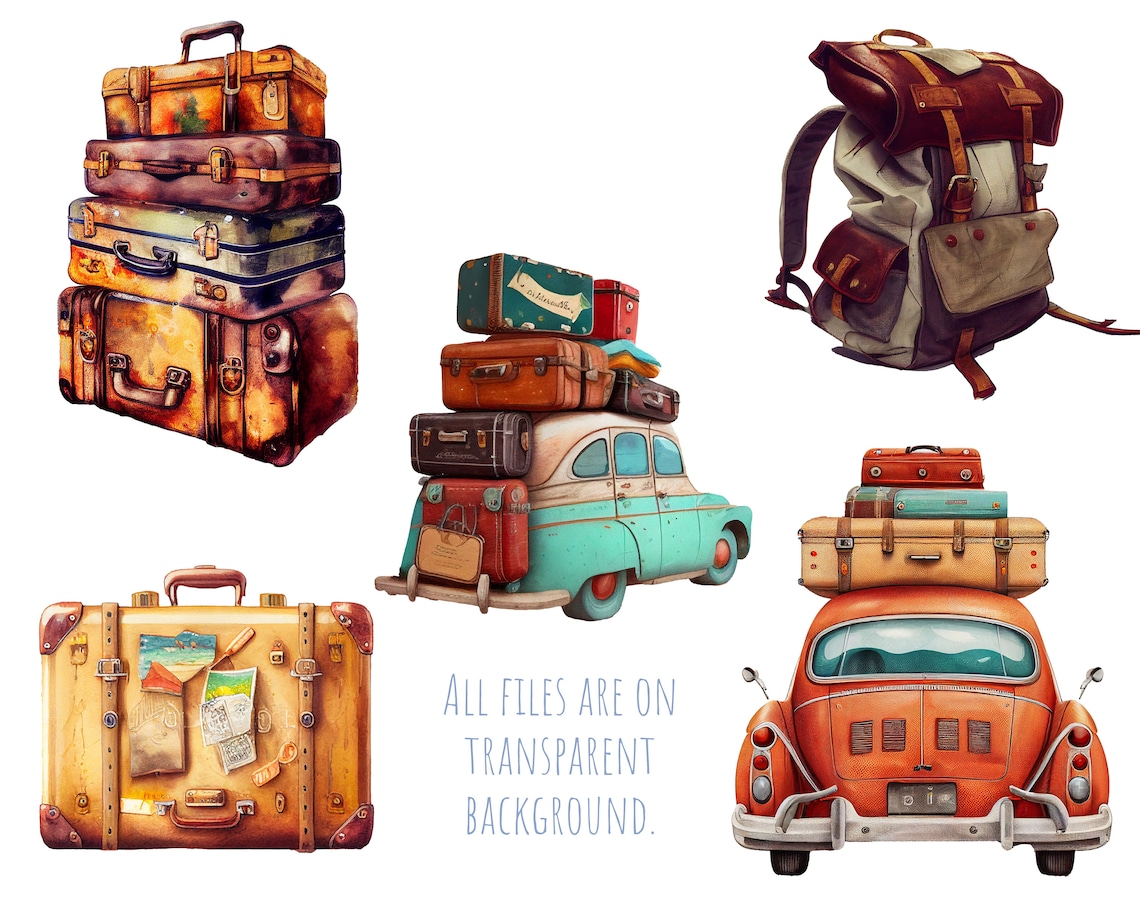 Traveling Clipart Suitcase Clip Art Png. Digital Watercolor. - Etsy