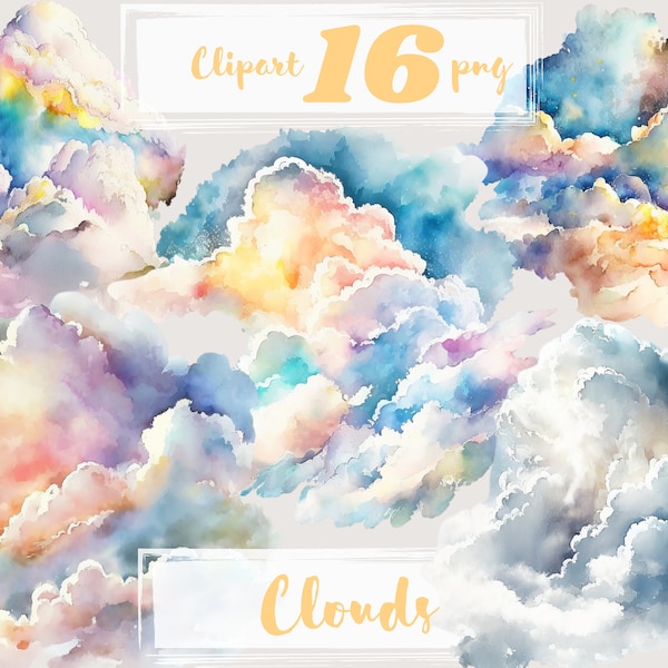 Clouds clipart, Sky Clipart, Heaven Clipart, Light clipart, Rainbow clipart. PNG Scrapbooking png. Digital watercolor Free commercial use