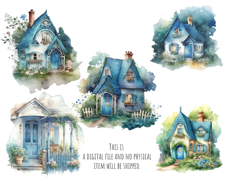 Blue Cottage Clipart, House, Garden, Png. Digital Watercolor. Free ...