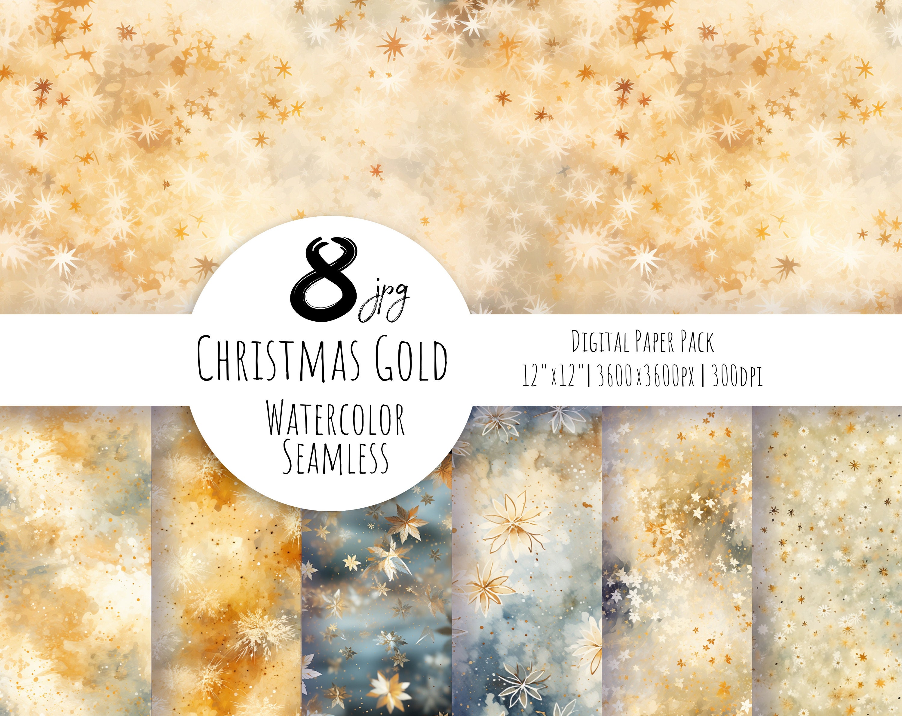 Christmas Digital Paper, seamless pattern, Christmas background, gold pattern, party paper. Watercolor digital paper Free commercial use