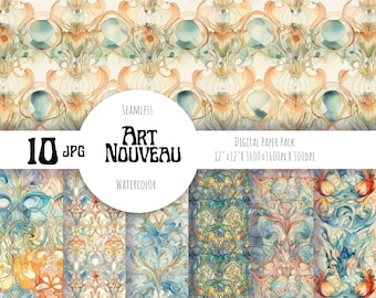 Art Nouveau Digital Paper, Geometric Digital Paper, seamless pattern. Vintage clipart, retro. Watercolor digital paper, Free commercial use