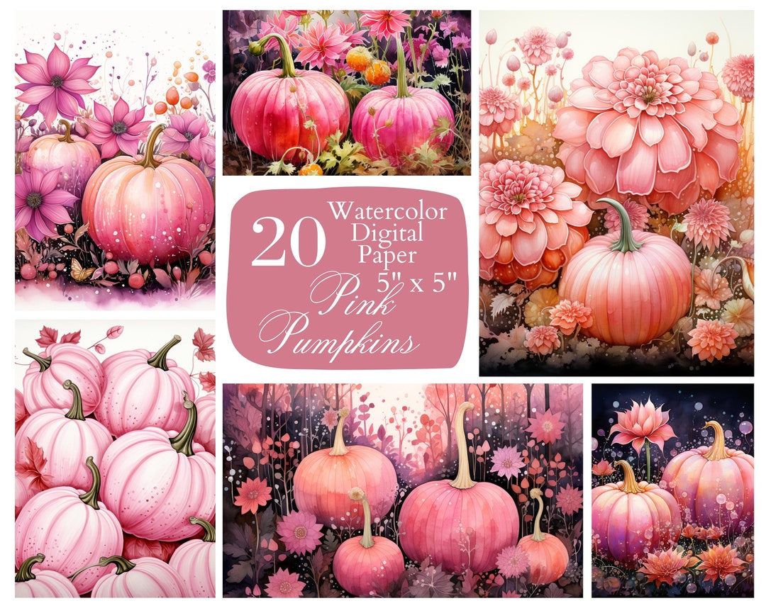 Halloween Digital Paper, Pink Pumpkin, Autumn Garden, Fall, Pattern ...