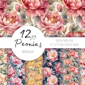 Pfingstrose Digital Paper, nahtloses Muster, Blumenmuster. Blumen Clipart Sommer digitales Papier. Aquarell digitales Papier Kostenlose kommerzielle Nutzung
