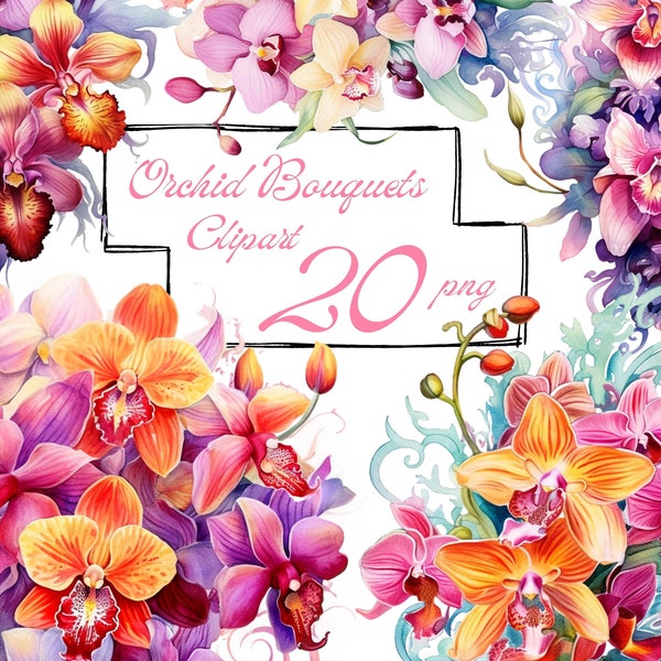 Clipart orchidée, aquarelle Floral Clipart, fleurs PNG, bouquets d’orchidées, fleurs roses, mariage, utilisation commerciale gratuite, clipart numérique PNG