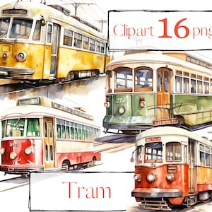 Watercolor Retro Tram Clipart. Vintage Clipart Retro Clip - Etsy