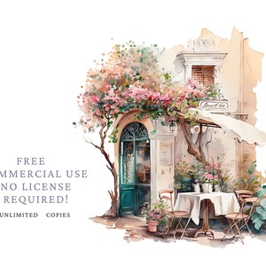 Spring Coffee shop clipart, cafe clip art, png. Digital watercolor. Free commercial use, scrapbooking. Romantic french cafe illustration. image 7
