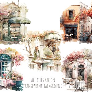Spring Coffee shop clipart, cafe clip art, png. Digital watercolor. Free commercial use, scrapbooking. Romantic french cafe illustration. image 3