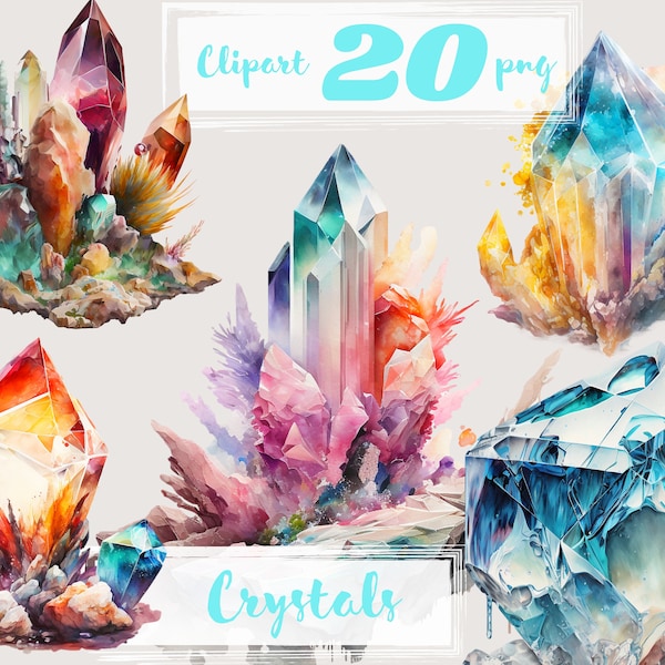 Crystals Clipart, diamonds clip art. Jewelry Clipart,  Gemstone, Emerald, ruby sapphire gems. png. Digital watercolor. Free commercial use.