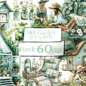 Munttuin clipart, florale illustraties, png. Digitale aquarel. Gratis commercieel gebruik. Zomer, boeketten, boho, bohobloemen. Groen