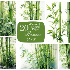 Bamboo Digital Paper, bloemen, chinees. Waterverf scrapbook papier voor gratis commercieel gebruik. Junk Journal, Paper Crafts, direct downloaden.