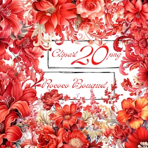 Fleurs rouges PNG, aquarelle Floral Clipart Bouquets, boho bouquets, fleurs vintage, éléments, utilisation commerciale gratuite, clipart numérique PNG