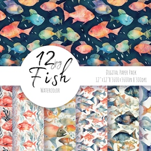 Fish Digital Paper, seamless pattern, fish pattern. Nautical clipart, sea digital paper. Watercolor digital paper Free commercial use
