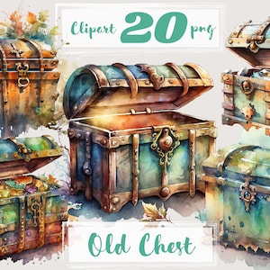 Clipart de peito. Clipart de tesouro. Clipart vintage, clipart retrô, boho. png. Antiguidade. Álbum de recortes. Aquarela digital. Uso comercial gratuito