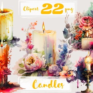 Kaars clipart, aquarel antieke kandelaars, scrapbooking (PNG-bestanden)