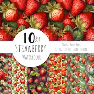Papier numérique aux fraises, baies, modèle sans couture, modèle d'été. Jardin, forêt, chalet. Papier numérique aquarelle Utilisation commerciale gratuite