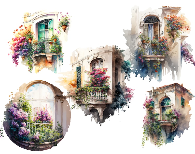 Balcony Clipart Window Clip Art Png. Digital Watercolor. - Etsy