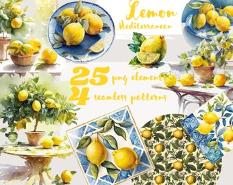 Lemon Watercolor Clipart, Summer Citrus, Scrapbooking (PNG, JPG, Digital Download)