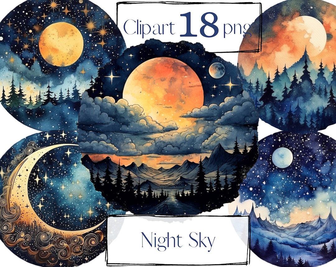 Night Sky Clipart, Stars Clipart, Celestial Clipart, Moon Clipart ...