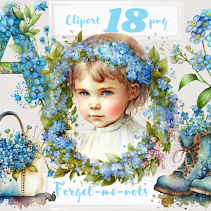 Vergeet-mij-niet clipart. Zomer clipart. Bloemen clipart, veld, tuin, bloeiend, PNG. Blauwe bloemen. Digitale aquarel. Gratis commercieel gebruik.