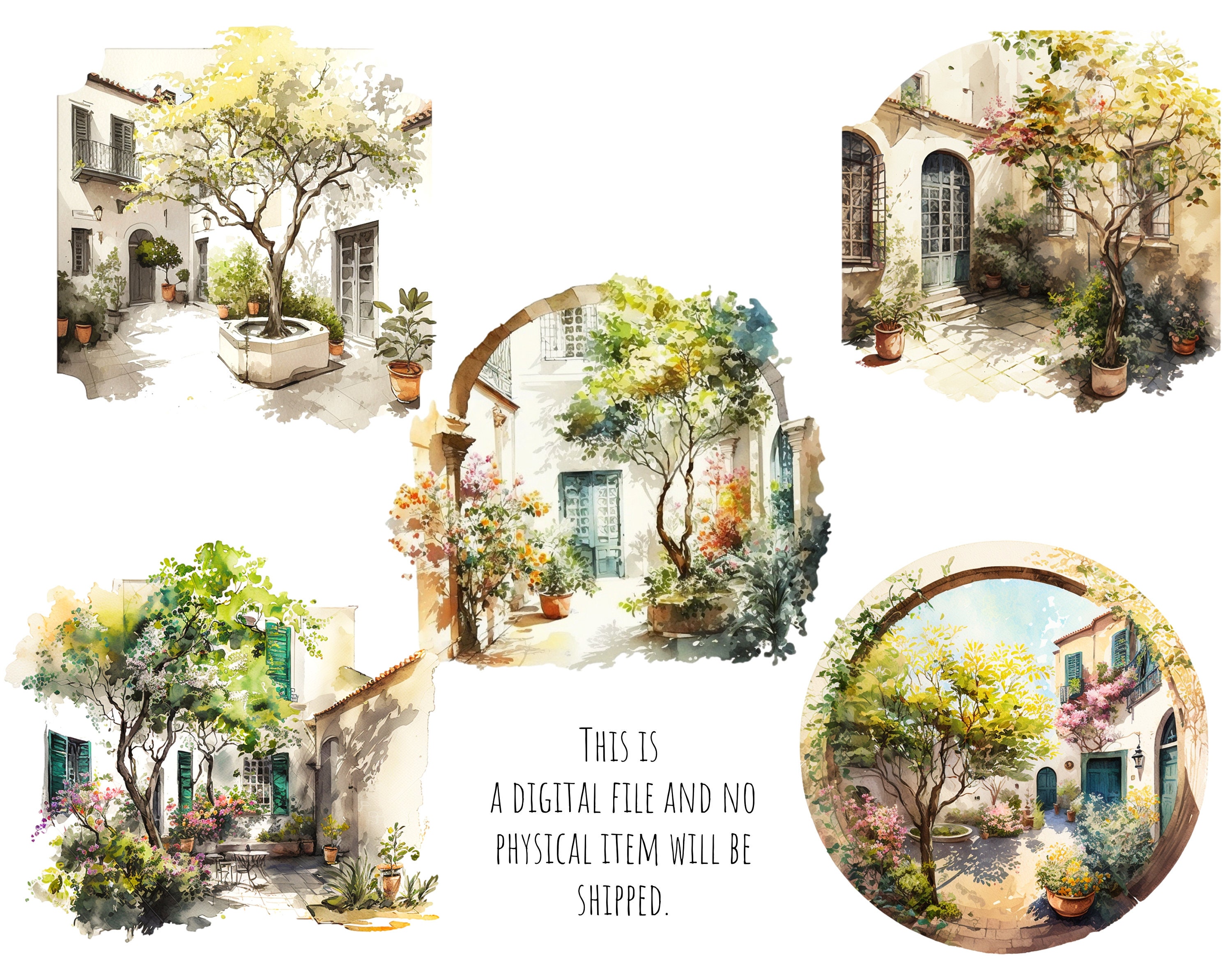 Courtyard Clipart, Spring Courtyard, Png. Digital Watercolor. Free ...