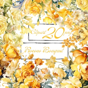 Gele bloemen PNG, aquarel bloemen clipart boeketten, boho boeketten, vintage bloemen, elementen, gratis commercieel gebruik, digitale clipart PNG