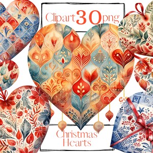 Kerst hart clipart. Winter clipart, liefde illustraties, bruiloft PNG bundel. Aquarel clipart. Commercieel gebruik, scrapbooking. Ongewenst dagboek