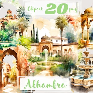 Arabische tuin clipart, bloemen clip art, Alhambra, Oost, Maghreb, Palmen. png. Digitale aquarel. Gratis commercieel gebruik. Zomer, Boho bloemen.