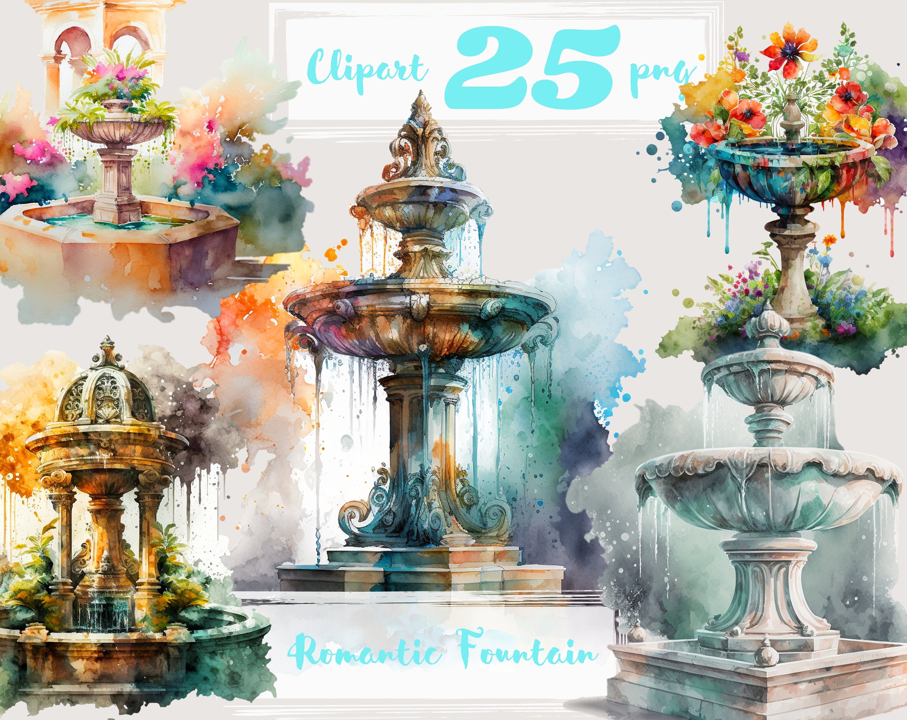 Fountain Clipart, Water Clip Art, Png. Digital Watercolor. Free ...