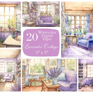 Lavender Cottage Digital Paper, summer. Watercolor scrapbook paper for free commercial use. Junk Journal, Paper Crafts, instant download.